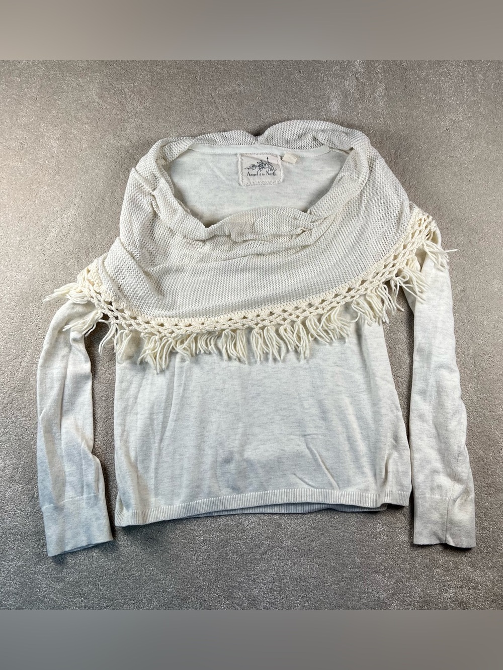 Angel of the North Sweater Cream Anthropologie Fringed Knit Cowl women's Large